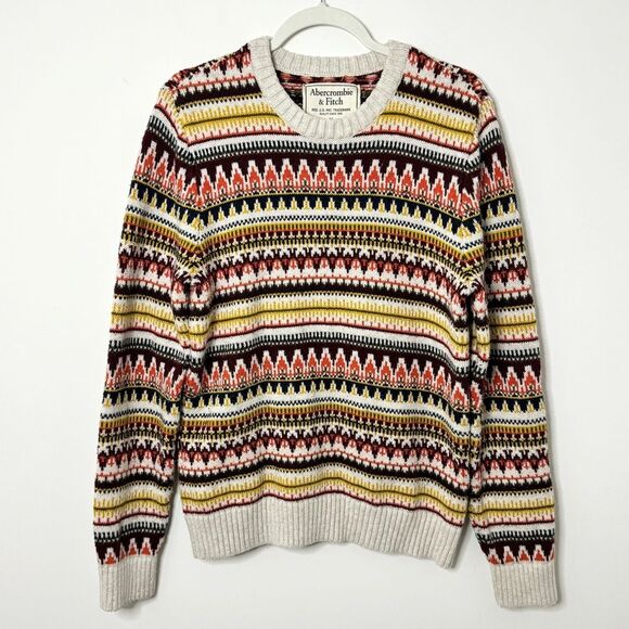 Abercrombie & Fitch Sweater Fair Isle Mens Medium Fall Ugly Christmas Knit Cozy